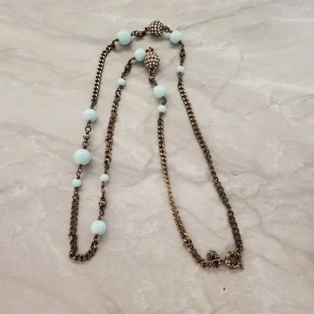J.Crew Blue Beaded Necklace Rhinestones  Antiqued Disco Ball Pave
